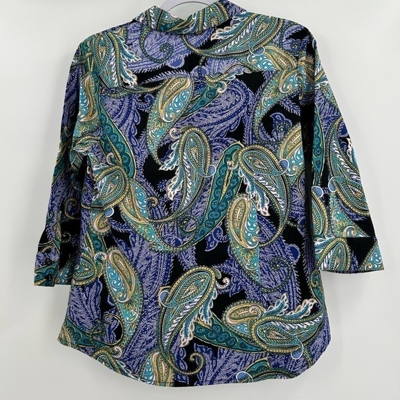 212 Collection Stretch Women’s Multicolor Paisley 3/4 Sleeve Button Down Size M - Picture 2 of 11
